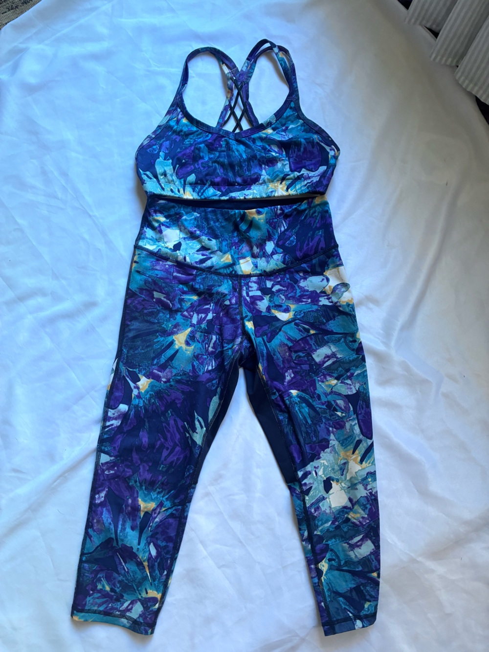 Champion Floral Print Leggings & Sports Bra Set - Blue & Purple
